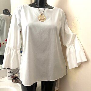CHICO'S Women's Top size 0 (Small) white cotton blouse Bell Sleeve Shirt sz S